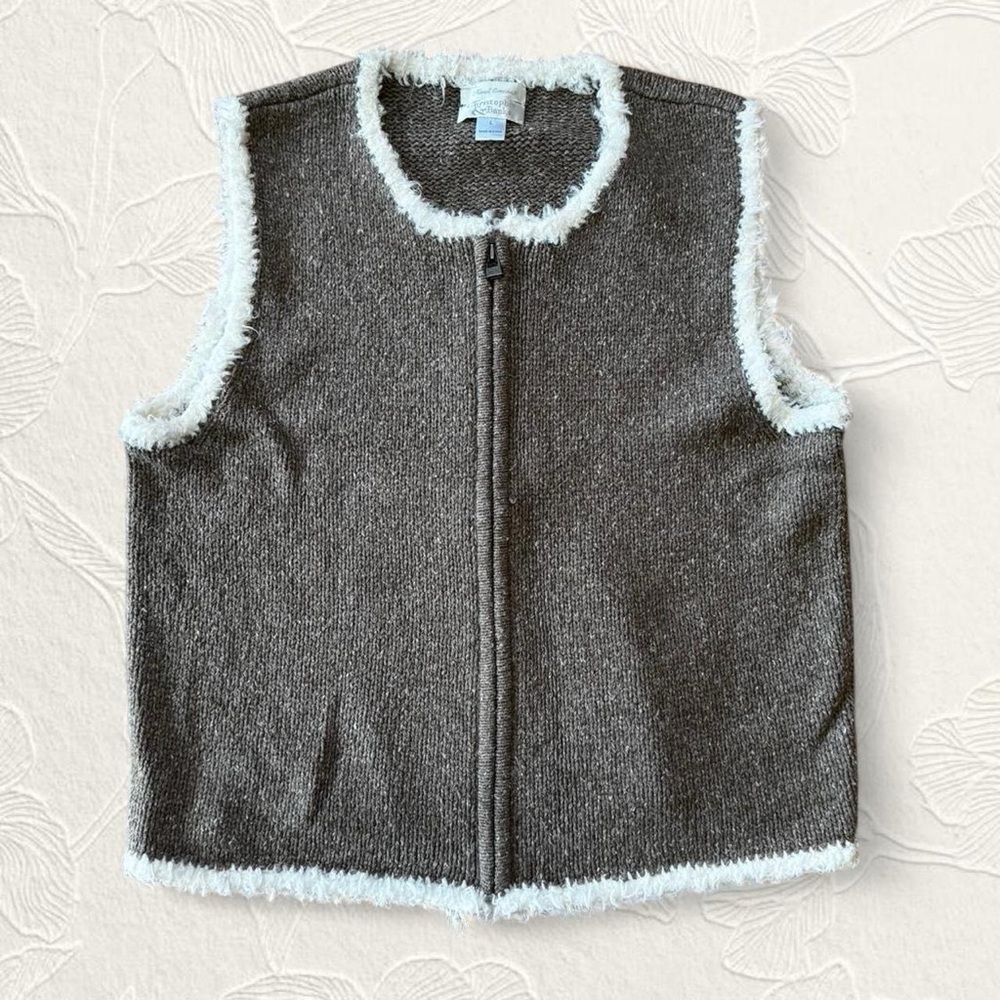 Christopher & Banks fur trim knit vest size L